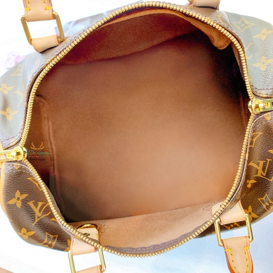 Louis Vuitton LV 咖啡字紋 老花 Speedy 30公分 背帶款 波士頓包 三用包 手提包 側背包 斜背包-8