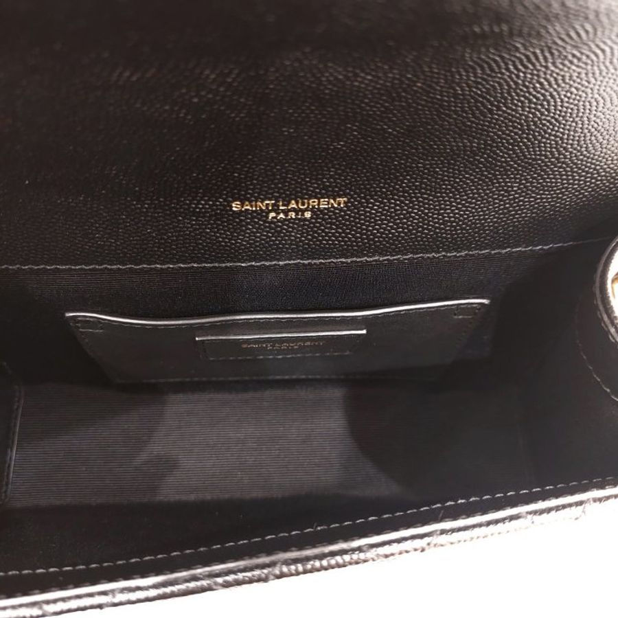 ⏰限時特賣 專櫃8萬6千3🌺Saint Laurent YSL 600195 三種衍縫粒面壓紋皮革信封包 黑色及 金色Logo-8