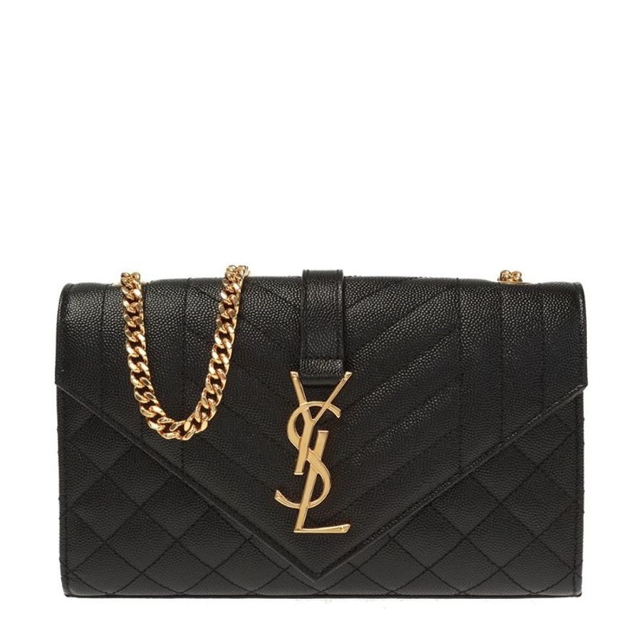 ⏰限時特賣 專櫃8萬6千3🌺Saint Laurent YSL 600195 三種衍縫粒面壓紋皮革信封包 黑色及 金色Logo-12