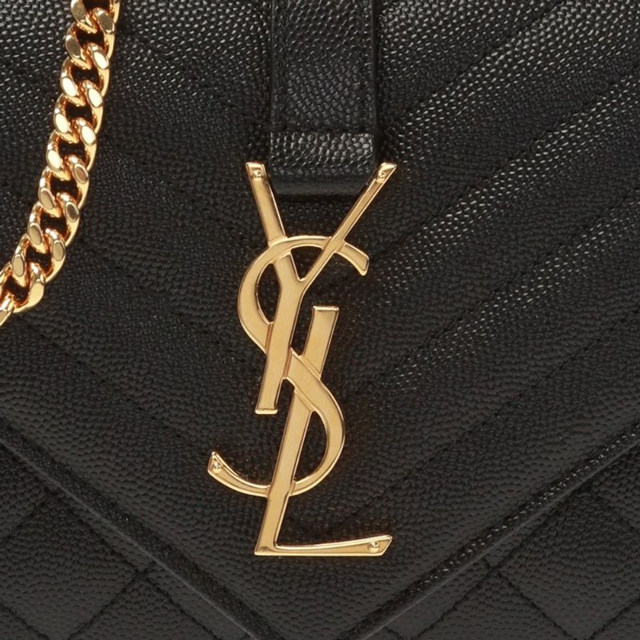 ⏰限時特賣 專櫃8萬6千3🌺Saint Laurent YSL 600195 三種衍縫粒面壓紋皮革信封包 黑色及 金色Logo-16