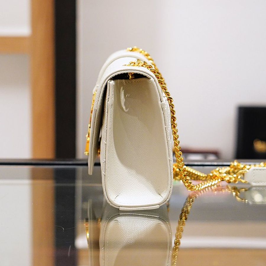 Saint Laurent YSL 600195 三種衍縫粒面壓紋皮革信封包 白色及金色Logo《2024季度新品》-2
