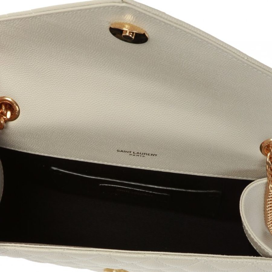 Saint Laurent YSL 600195 三種衍縫粒面壓紋皮革信封包 白色及金色Logo《2024季度新品》-8