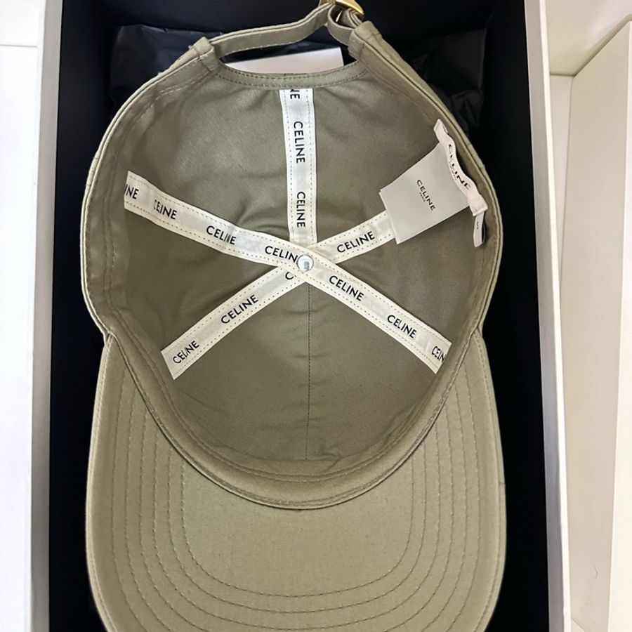 Celine凱旋門Logo淺卡其/軍綠色棒球帽-4