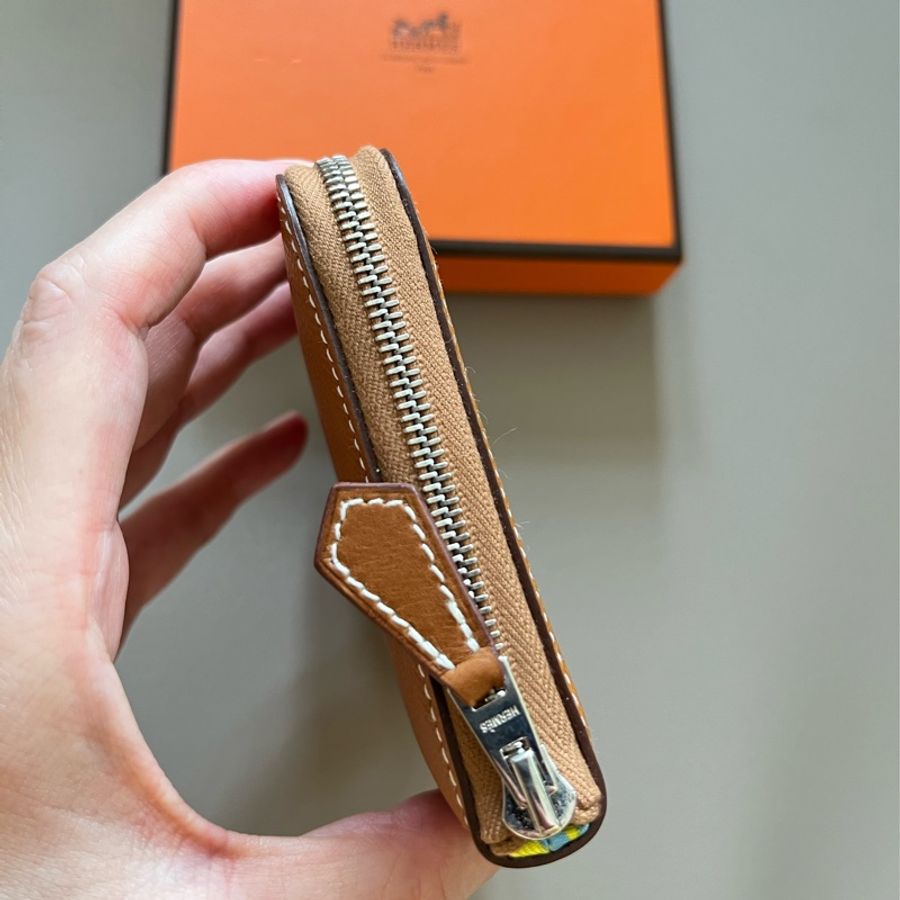 Hermes 金棕色❌黃色鎖鏈絲巾短夾-6