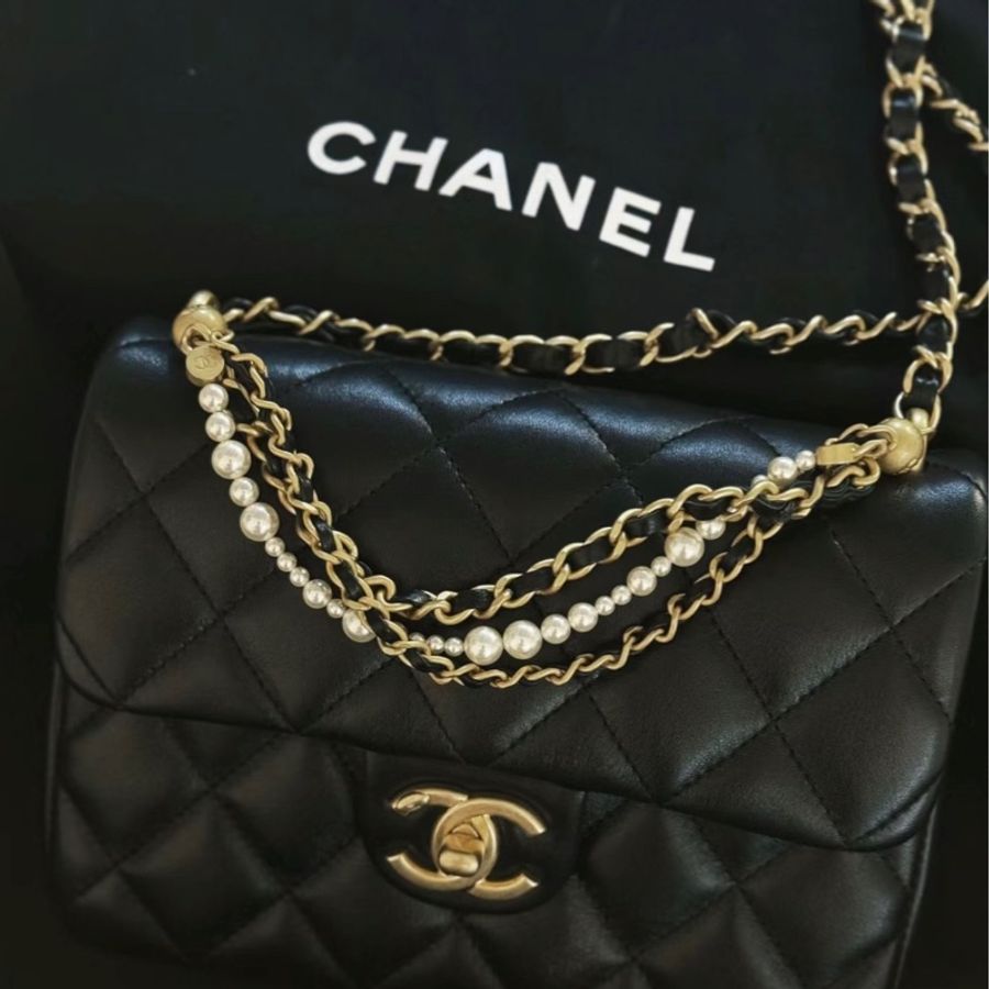 香奈兒Chanel 珍珠方胖 黑金羊 mini cf (比方胖大一點)-2