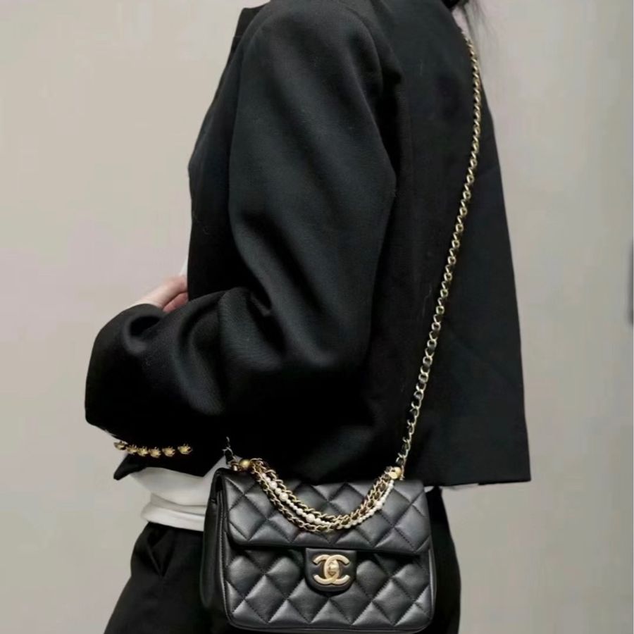 香奈兒Chanel 珍珠方胖 黑金羊 mini cf (比方胖大一點)-3