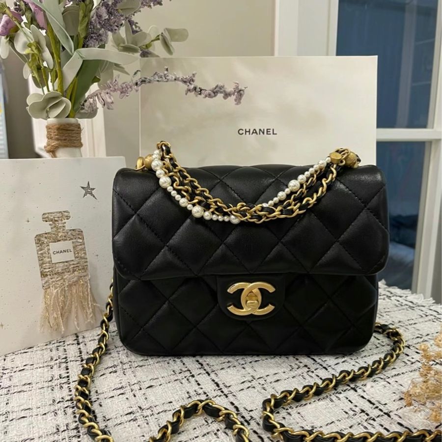 香奈兒Chanel 珍珠方胖 黑金羊 mini cf (比方胖大一點)-4