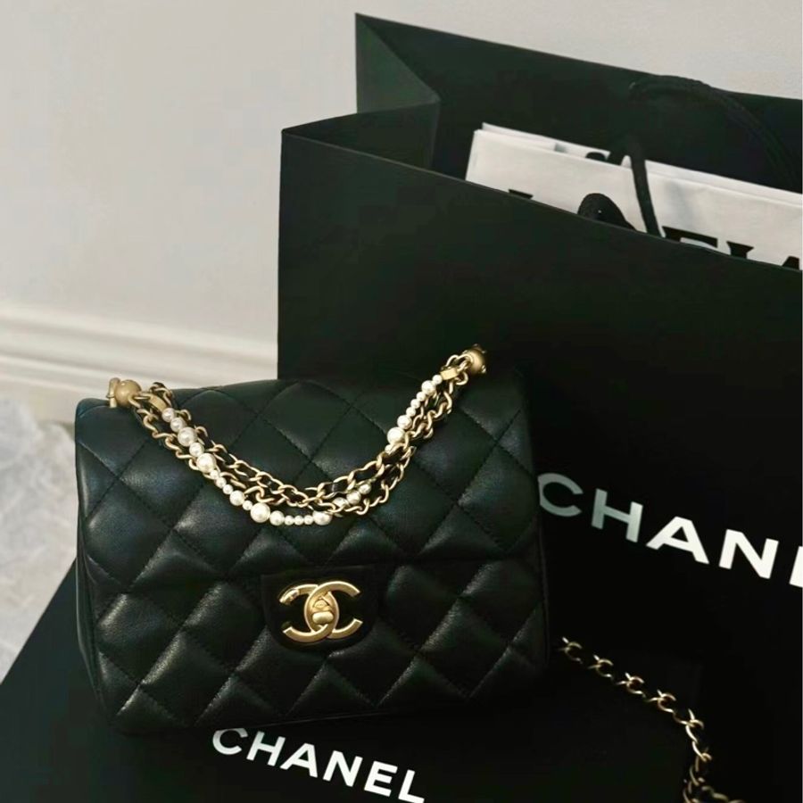 香奈兒Chanel 珍珠方胖 黑金羊 mini cf (比方胖大一點)-5