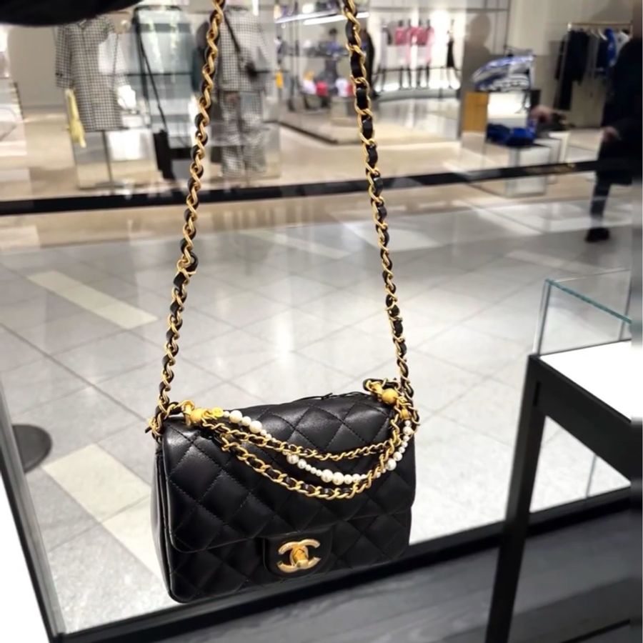 香奈兒Chanel 珍珠方胖 黑金羊 mini cf (比方胖大一點)-9