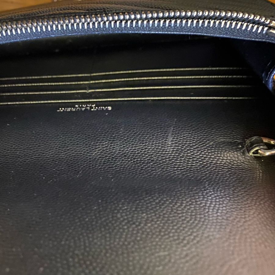 限時降價 ❤️ 盒 新 YSL SAINT LAURENT 百搭經典 黑銀 斜背包 魚子醬 WOC 亮銀-30