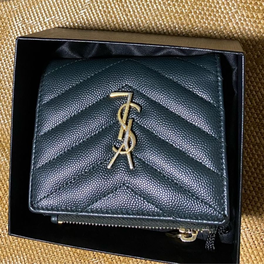 限時特價❤️YSL 金 不錯 墨綠 墨黑綠 短夾 零錢包 卡夾 SAINT LAURENT-5