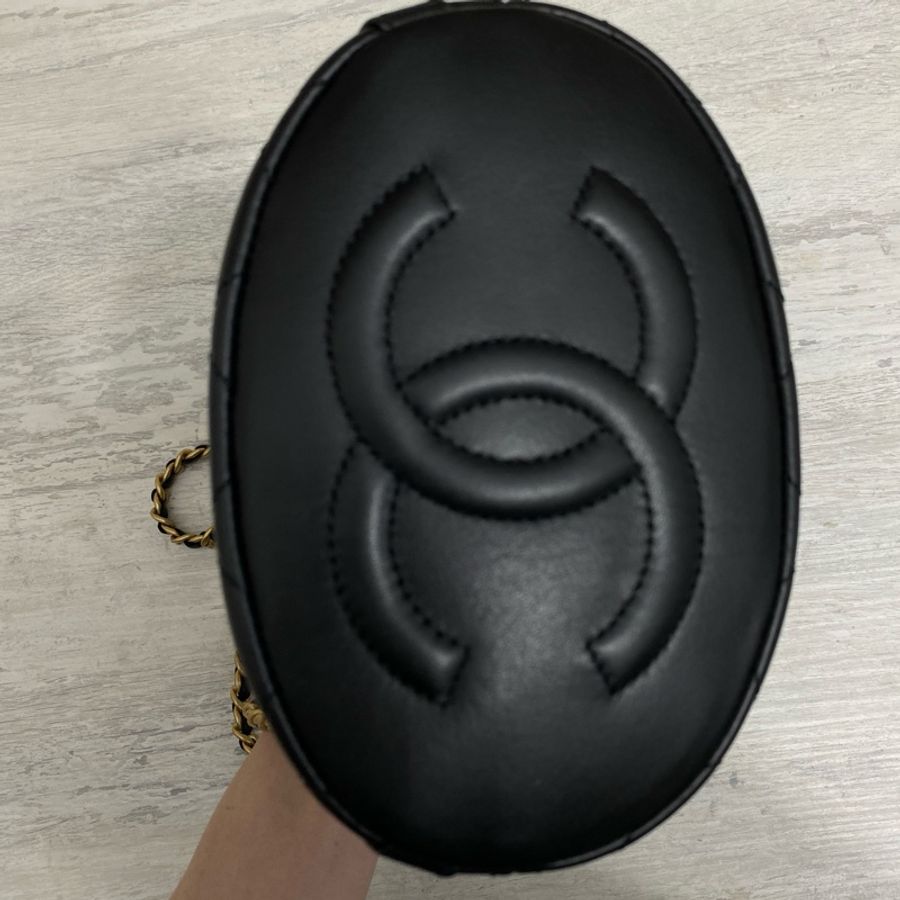 Chanel 子母後背包雙肩包 黑金小牛皮-8