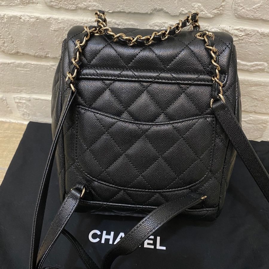 Chanel 薩爾茨堡雙肩包後背包 荔枝皮黑金-1