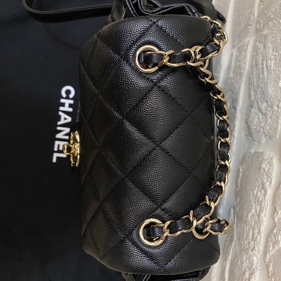 Chanel 薩爾茨堡雙肩包後背包 荔枝皮黑金-9