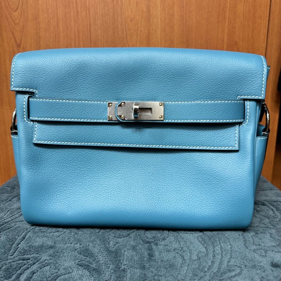 愛馬仕 Hermes Kelly Messenger PM New Blue Jean 新牛仔藍全新W刻-0