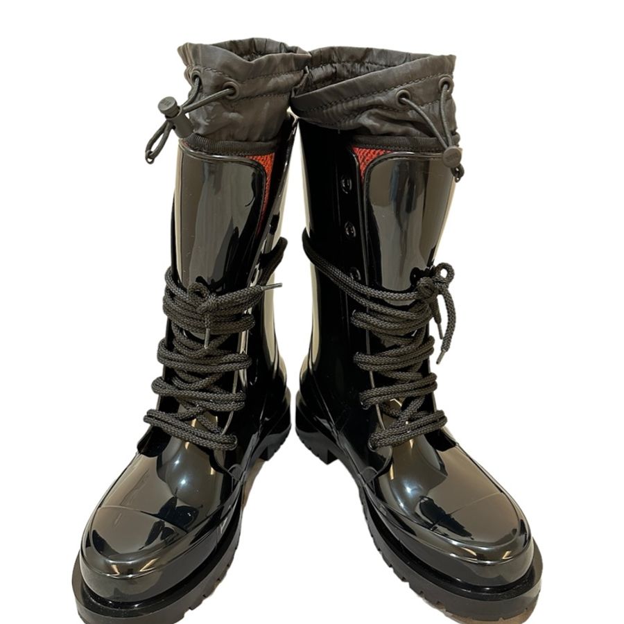 Dior 格紋襪套式亮面橡膠短筒靴 EU37-0