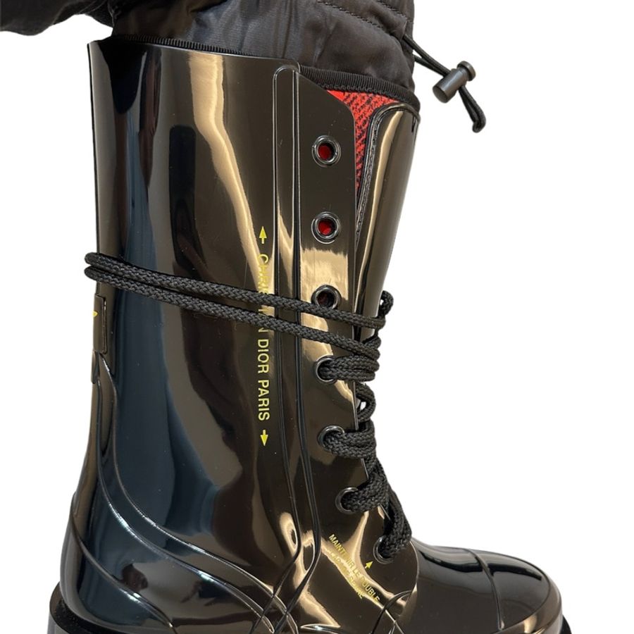Dior 格紋襪套式亮面橡膠短筒靴 EU37-4