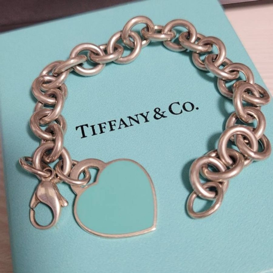 Tiffany&Co. Return to Tiffany 經典愛心粗鍊925純銀手鍊經典藍-0