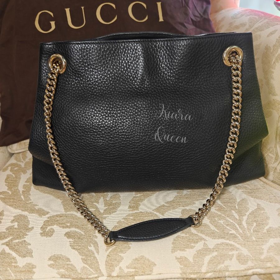 Gucci SOHO系列 黑色大LOGO 側背包 手袋 媽媽包 大托特包 上班族 肩背包 單肩包 精品包 手提包 外出包-9