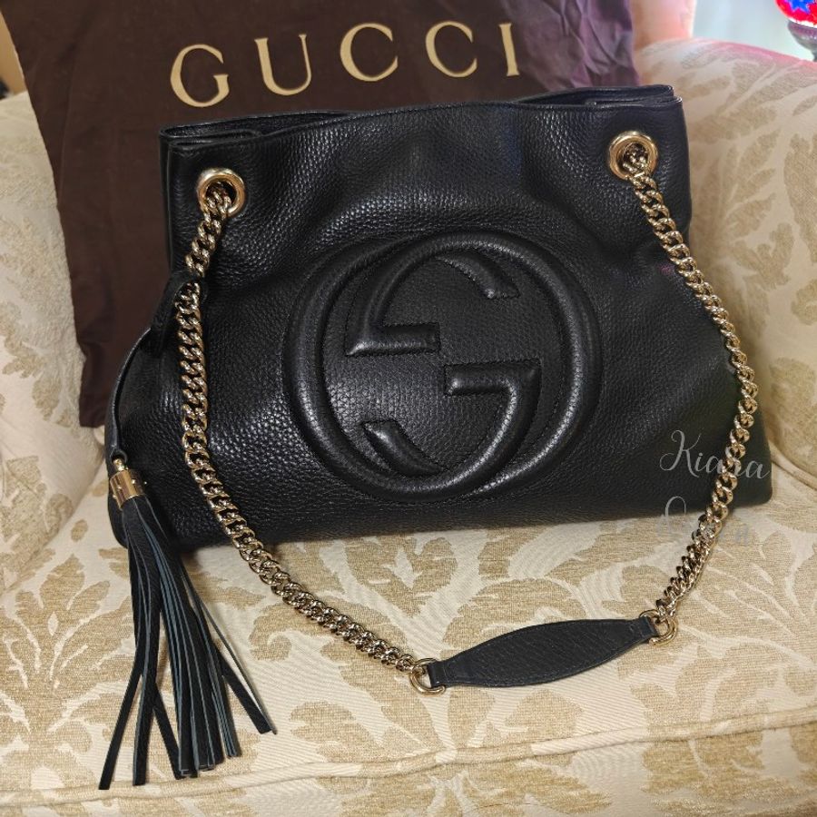 Gucci SOHO系列 黑色大LOGO 側背包 手袋 媽媽包 大托特包 上班族 肩背包 單肩包 精品包 手提包 外出包-3