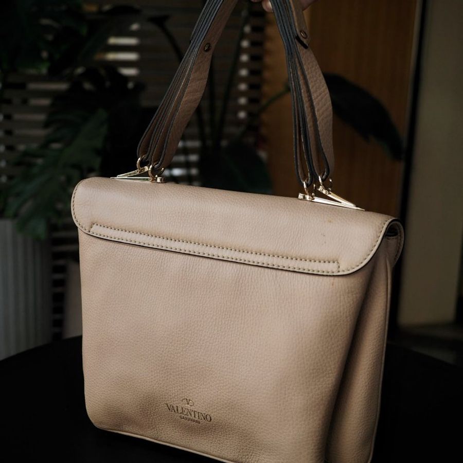 Valentino vintage 素面荔枝紋手提包-2