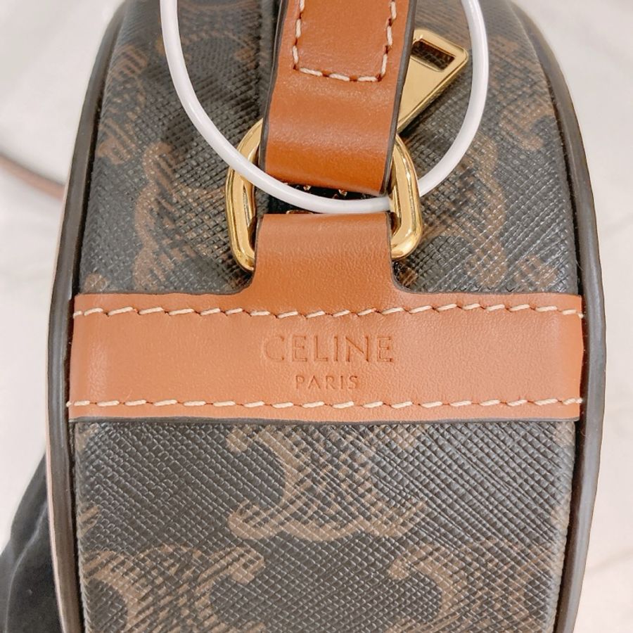 CELINE 思琳迷你圓餅肩帶包包OVAL BAG CUIR TRIOMPHE CANVAS CALFSKIN-14