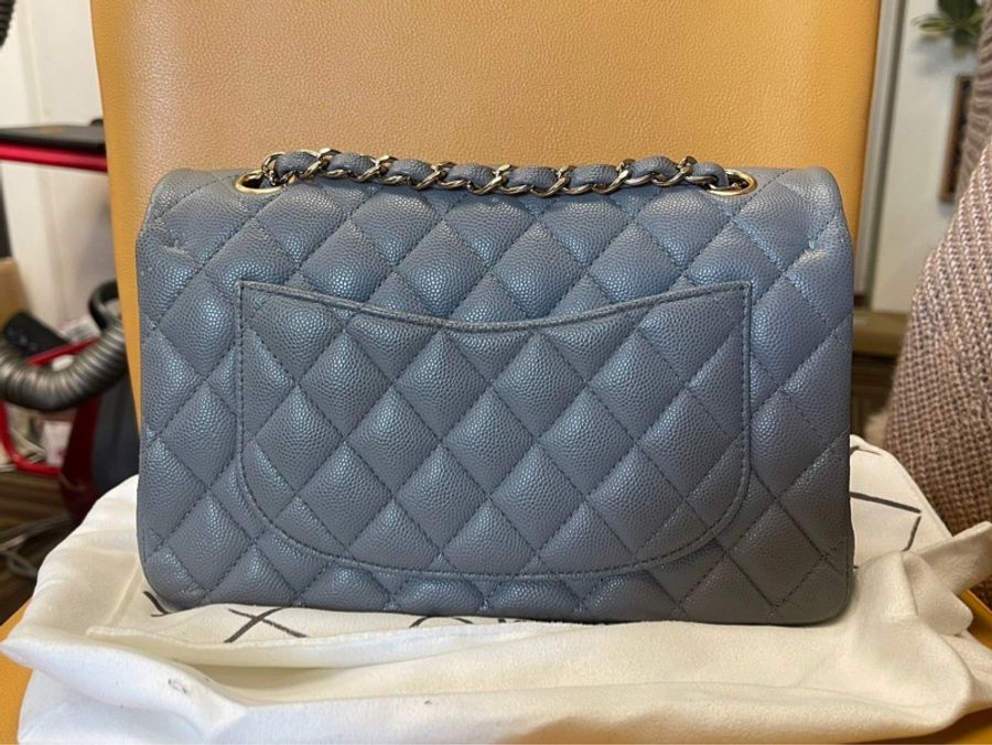 Chanel Classic Flap Small CF小號23cm 灰色金扣荔枝皮-2