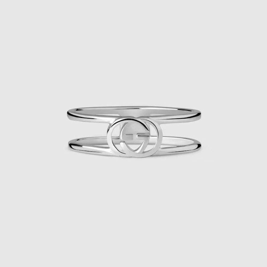 GUCCI INTERLOCKIN G 雙G開口式戒指 925銀 古馳-1