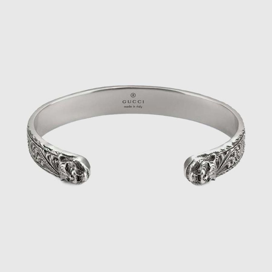 GUCCI GATTO 虎頭仿舊雕花手鐲 925銀 古馳-2