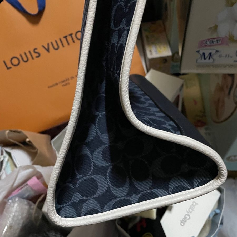 藍色Coach Dempsey Tote 40 In Signature Jacquard With Patch-12