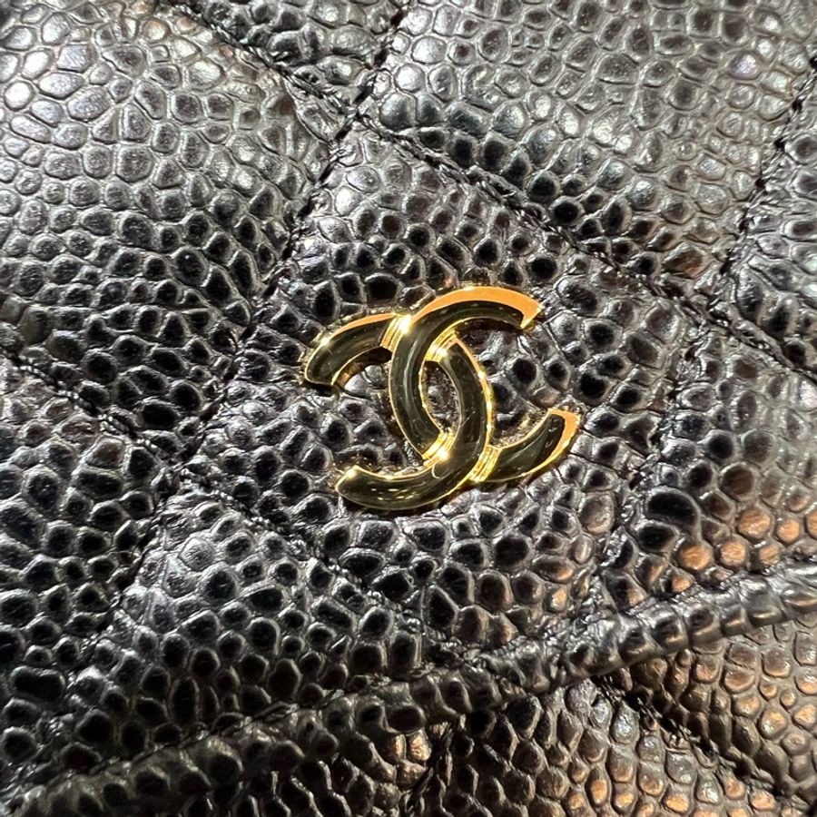 Chanel A33814 黑色 荔枝皮 金釦 Woc 鍊子錢包 斜背包 鍊子皮夾-21
