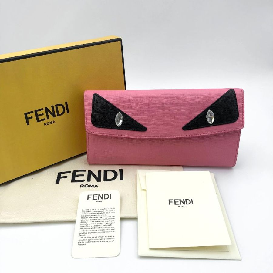 【極新全套配件】FENDI 經典Monster系列寶石小怪獸扣式長夾,CRAYONS系列,小牛皮,女夾,手拿包,二手真品,現貨【已售出】-0