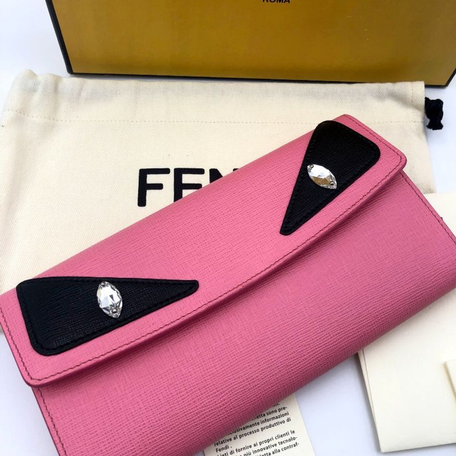 【極新全套配件】FENDI 經典Monster系列寶石小怪獸扣式長夾,CRAYONS系列,小牛皮,女夾,手拿包,二手真品,現貨【已售出】-2