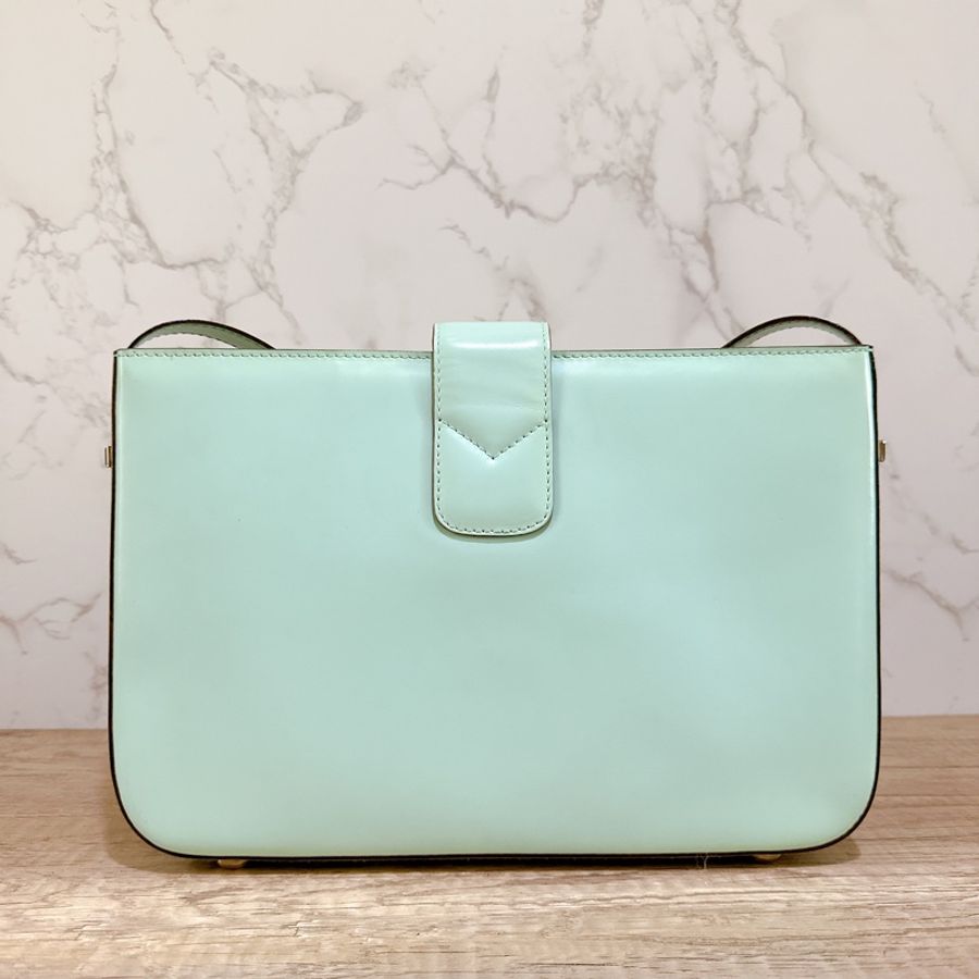 Celine vintage 中古 馬車 罕見 湖水綠 側背包 斜挎包-7