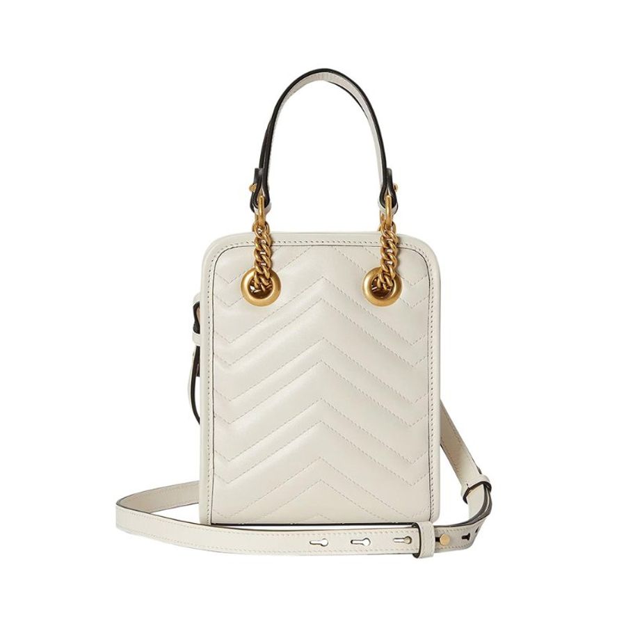 Gucci 696123 GG Marmont 绗缝肩背迷你購物包/手機包 白色《2024季度新品》-9