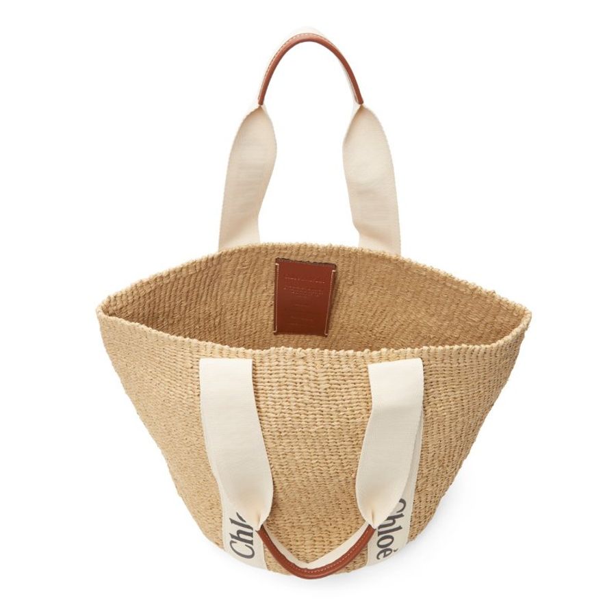 【Chloe 蔻依】Woody Basket 草編 手提 托特包 米色 白色-3