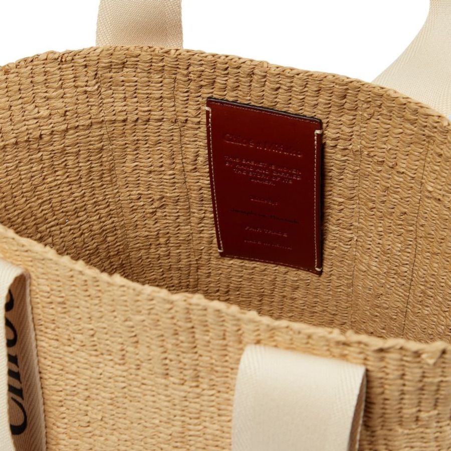 【Chloe 蔻依】Woody Basket 草編 手提 托特包 米色 白色-4