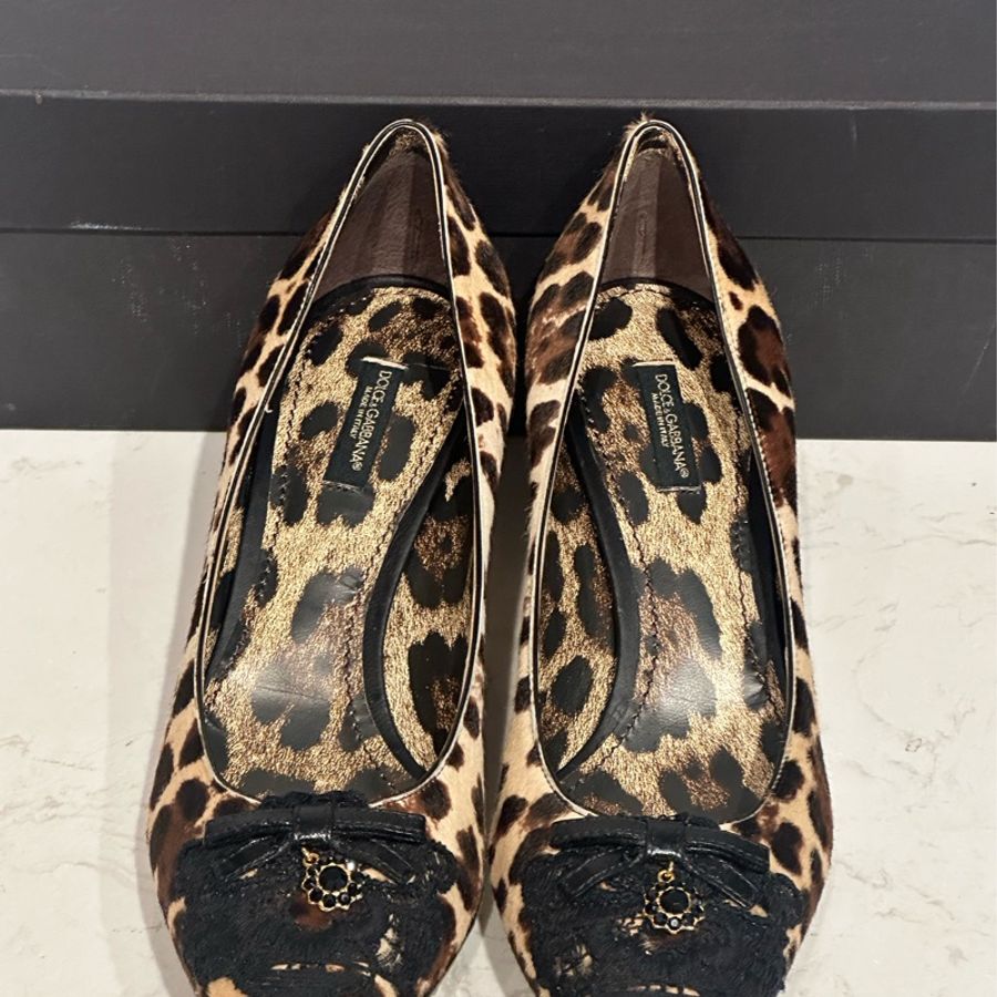 D&G 豹紋低跟尖頭鞋-0
