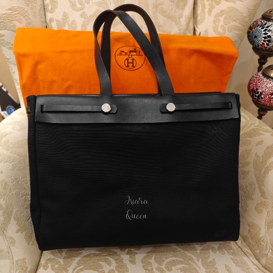 ✨馬年成為養馬人🔥Hermès Hermes herbag cabas 40 vintage bag 愛馬仕 黑色 大托特包 帆布包 手袋 側揹包 手提包 媽媽包 上班族 電腦包 筆電包 公事包-6