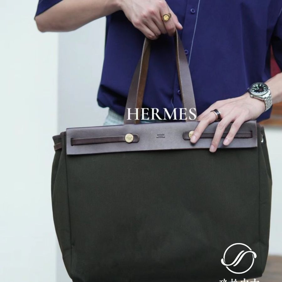 ✨馬年成為養馬人🔥Hermès Hermes herbag cabas 40 vintage bag 愛馬仕 黑色 大托特包 帆布包 手袋 側揹包 手提包 媽媽包 上班族 電腦包 筆電包 公事包-32