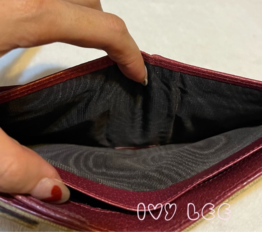 GUCCI 古馳 120932 GG 圖案 GG 帆布 x 皮革雙折錢包 短夾 棕色拼紅 二手精品-7