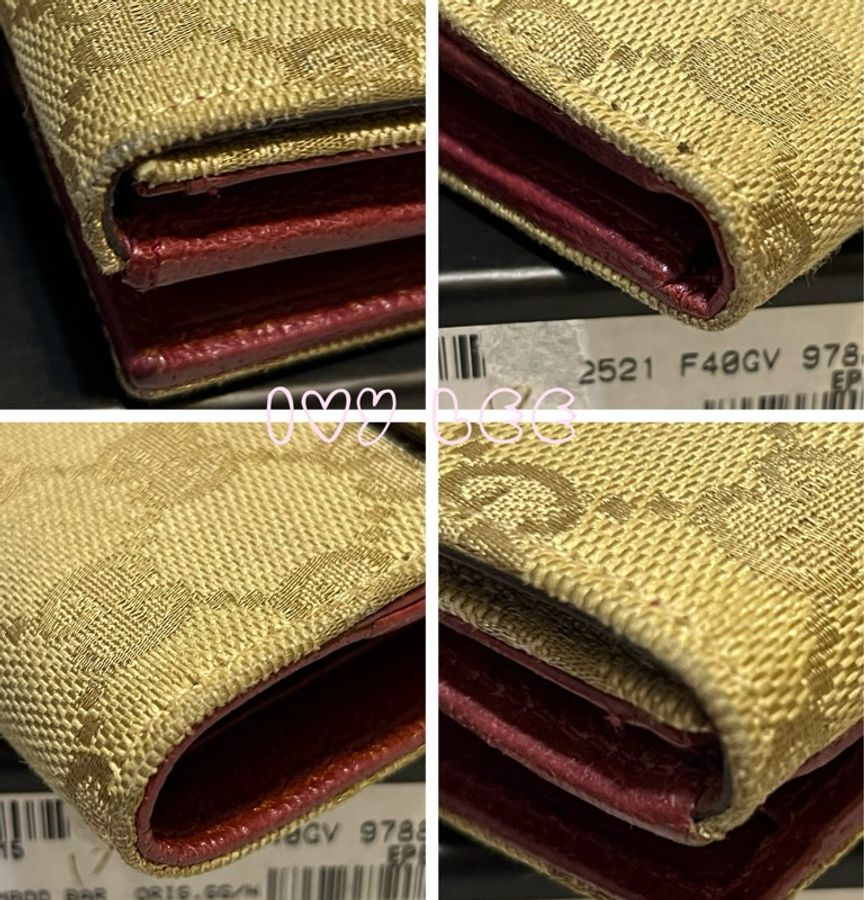 GUCCI 古馳 120932 GG 圖案 GG 帆布 x 皮革雙折錢包 短夾 棕色拼紅 二手精品-13
