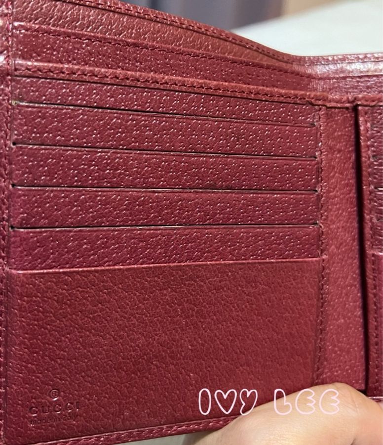 GUCCI 古馳 120932 GG 圖案 GG 帆布 x 皮革雙折錢包 短夾 棕色拼紅 二手精品-19
