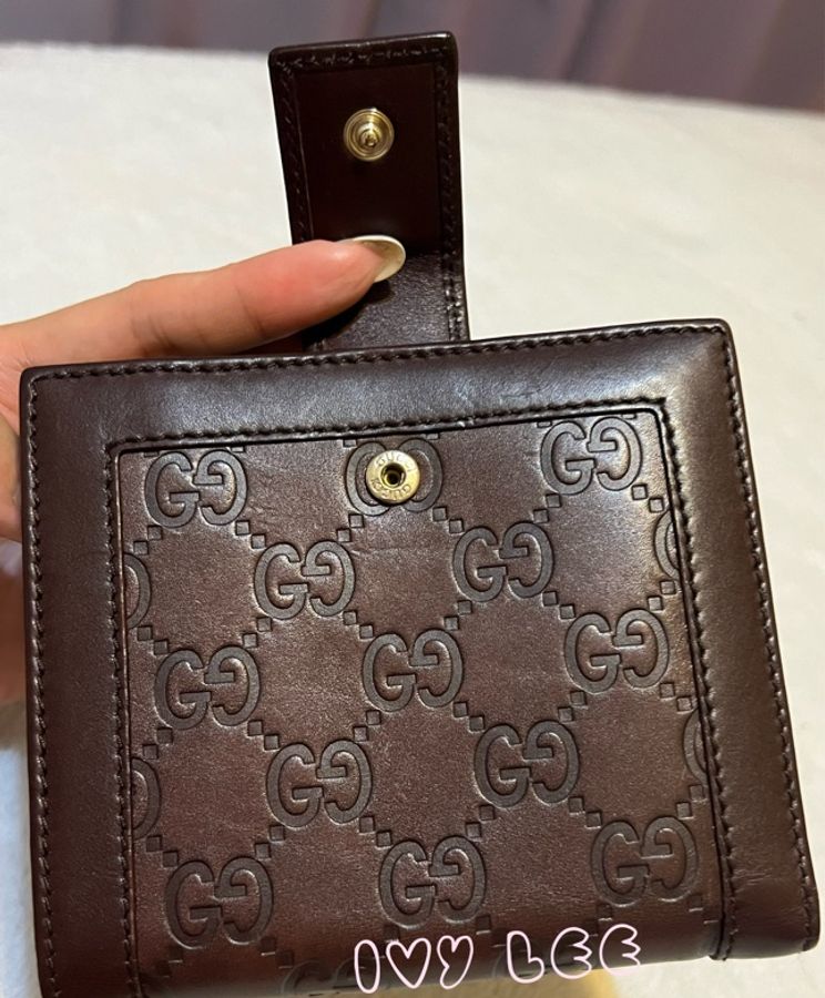 Gucci 皮夾 短夾 145747 雙鉤/折疊皮夾 短夾Guccisima GG/深咖啡紅 二手精品-23