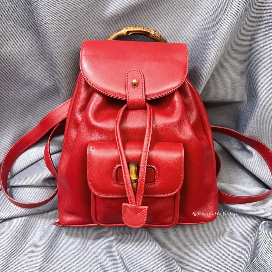 Gucci 紅色竹節小背囊/小背包-5