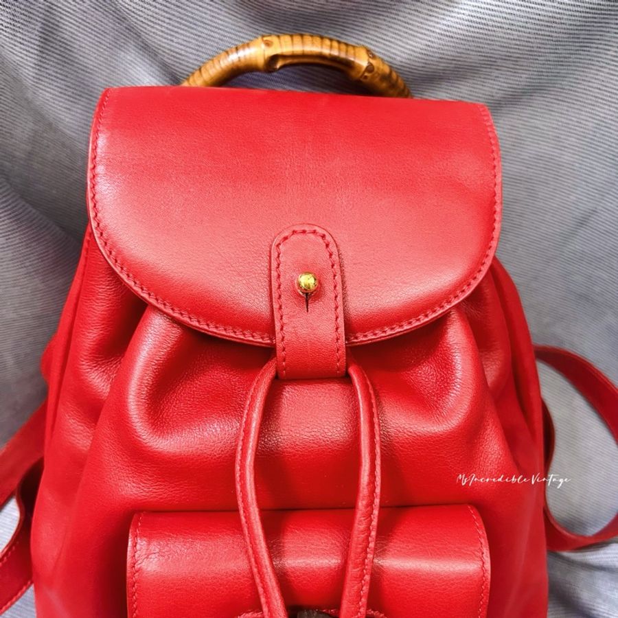 Gucci 紅色竹節小背囊/小背包-6
