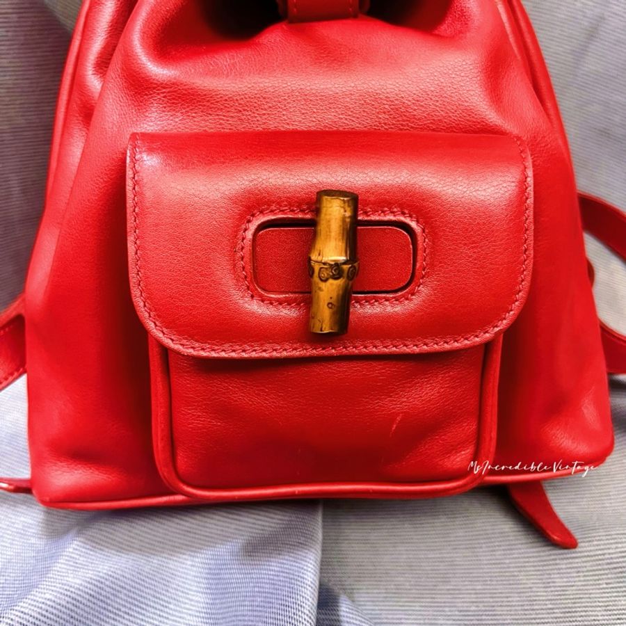 Gucci 紅色竹節小背囊/小背包-7