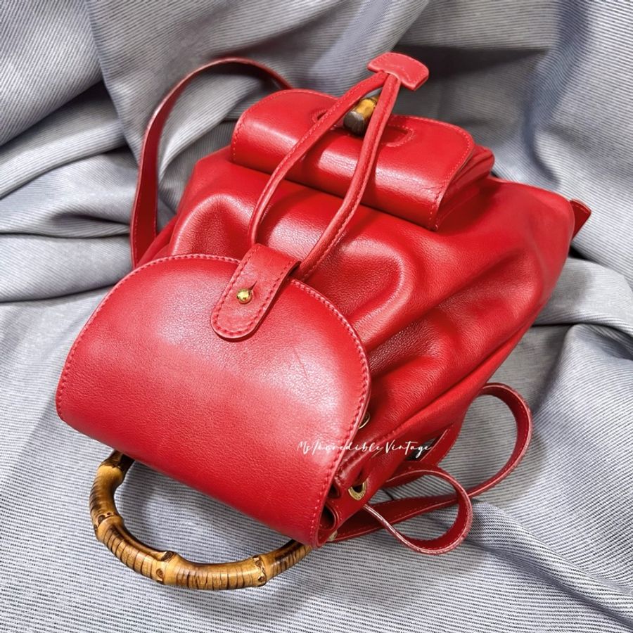 Gucci 紅色竹節小背囊/小背包-8