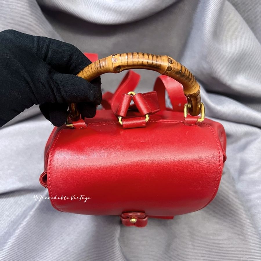 Gucci 紅色竹節小背囊/小背包-9