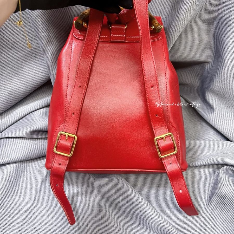 Gucci 紅色竹節小背囊/小背包-10